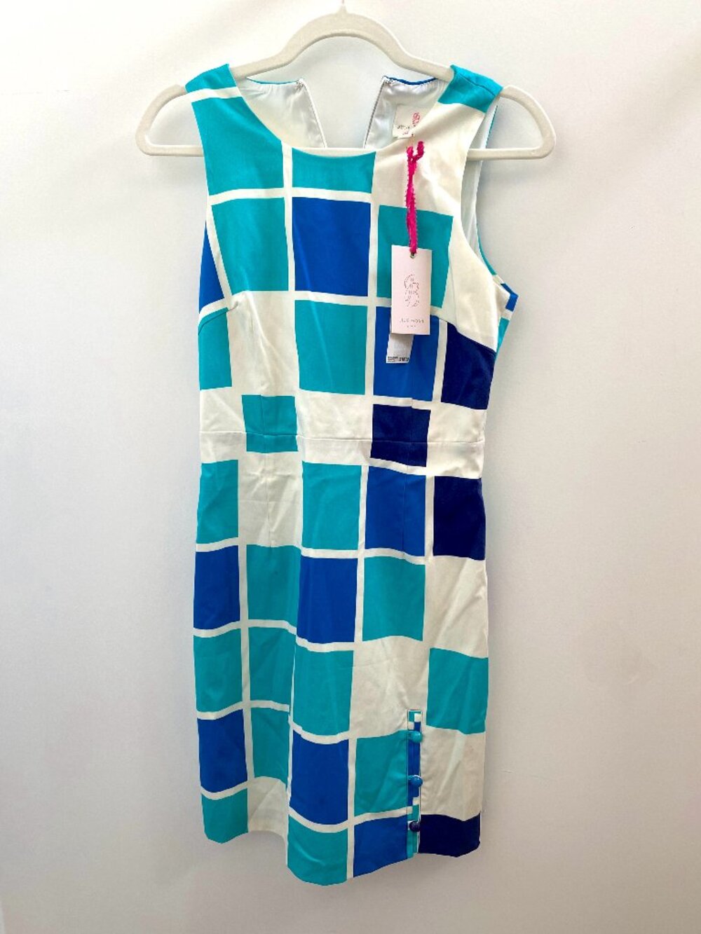 Julie Brown NYC Blue and White Square Print Sleeveless Dress NWT Size 2